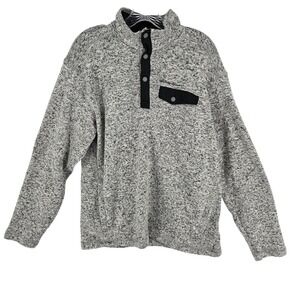Eddie Bauer Sweater Mens Large Gray Snap Button Fleece Pullover Chest Pocket